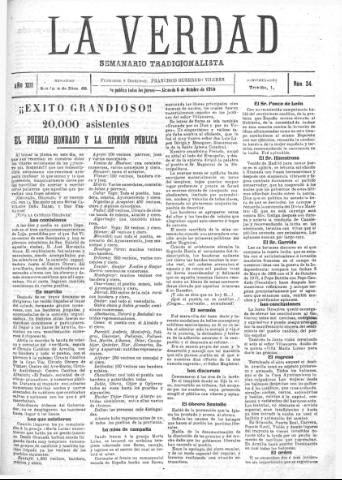 'La verdad : periódico tradicionalista' - Año XIII Número 34 (06/10/1910)