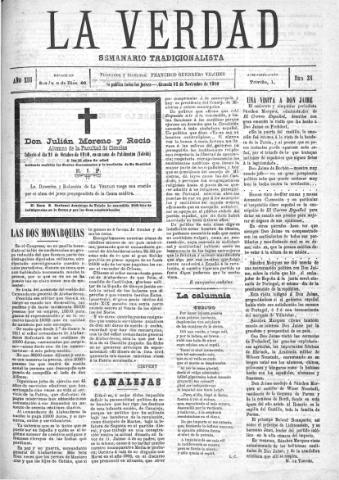 'La verdad : periódico tradicionalista' - Año XIII Número 38 (12/11/1910)