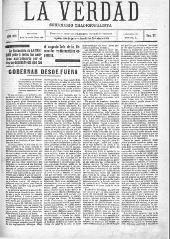 'La verdad : periódico tradicionalista' - Año XIII Número 37 (03/11/1910)