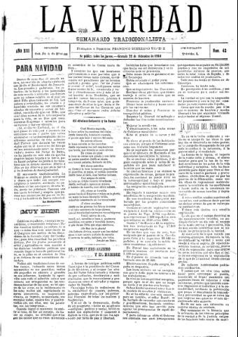 'La verdad : periódico tradicionalista' - Año XIII Número 42 (22/12/1910)