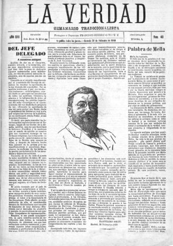 'La verdad : periódico tradicionalista' - Año XIII Número 43 (31/12/1910)