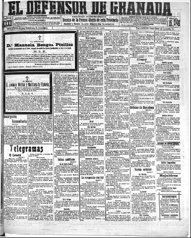 'El Defensor de Granada : diario político independiente' - Año XXXI Número 15046 (07/02/1910)