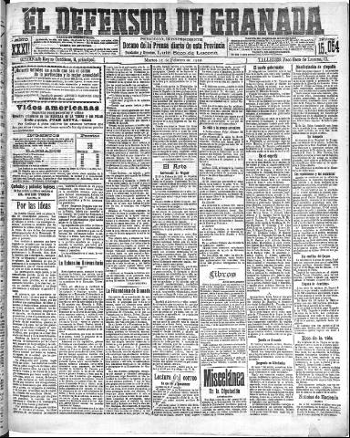 'El Defensor de Granada : diario político independiente' - Año XXXI Número 15054 (15/02/1910)