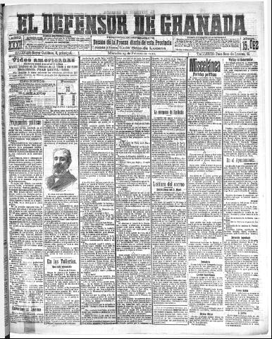 'El Defensor de Granada : diario político independiente' - Año XXXI Número 15062 (23/02/1910)