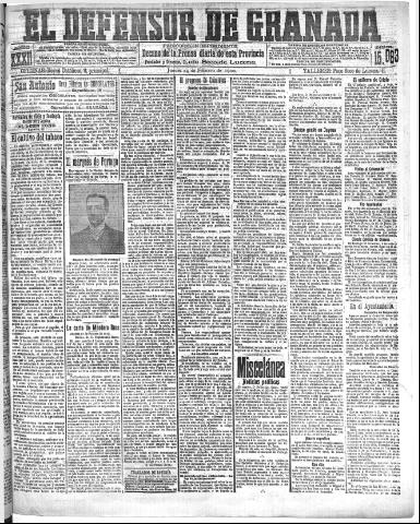 'El Defensor de Granada : diario político independiente' - Año XXXI Número 15063 (24/02/1910)