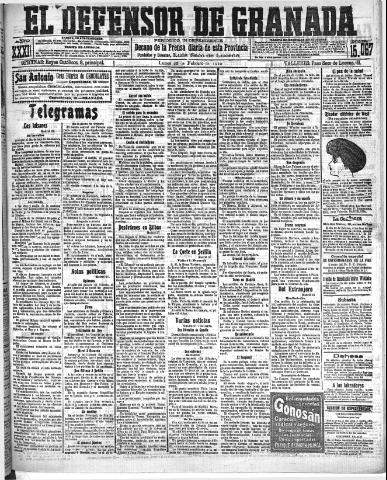 'El Defensor de Granada : diario político independiente' - Año XXXI Número 15067 (28/02/1910)