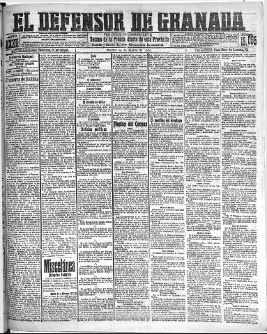 'El Defensor de Granada : diario político independiente' - Año XXXI Número 15095 (29/03/1910)