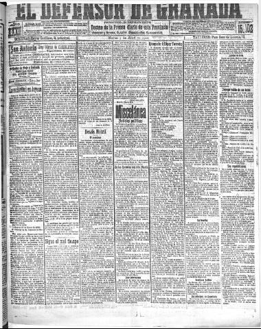 'El Defensor de Granada : diario político independiente' - Año XXXI Número 15102 (05/04/1910)