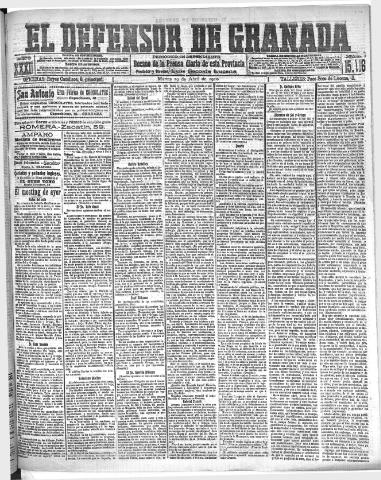 'El Defensor de Granada : diario político independiente' - Año XXXI Número 15116 (19/04/1910)