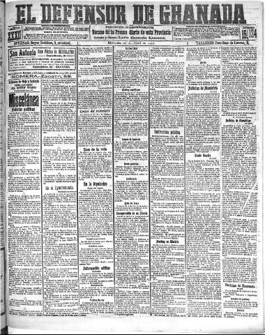 'El Defensor de Granada : diario político independiente' - Año XXXI Número 15124 (27/04/1910)