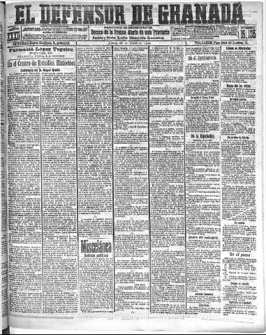 'El Defensor de Granada : diario político independiente' - Año XXXI Número 15125 (28/04/1910)