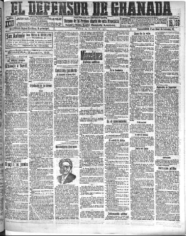'El Defensor de Granada : diario político independiente' - Año XXXI Número 15126 (29/04/1910)