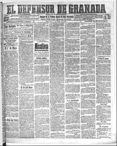 'El Defensor de Granada : diario político independiente' - Año XXXI Número 15128 (01/05/1910)