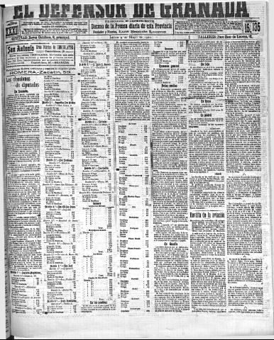 'El Defensor de Granada : diario político independiente' - Año XXXI Número 15135 (09/05/1910)