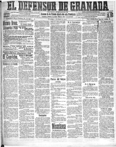 'El Defensor de Granada : diario político independiente' - Año XXXI Número 15160 (05/06/1910)