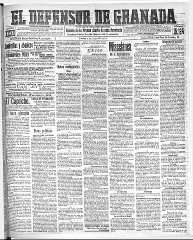 'El Defensor de Granada : diario político independiente' - Año XXXI Número 15164 (09/06/1910)