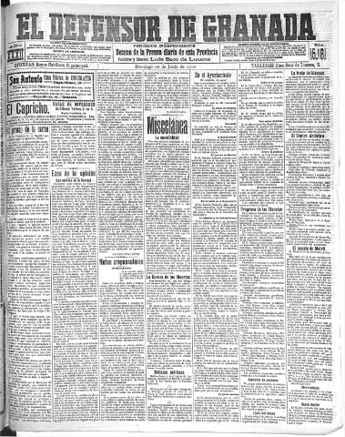 'El Defensor de Granada : diario político independiente' - Año XXXI Número 15181 (26/06/1910)