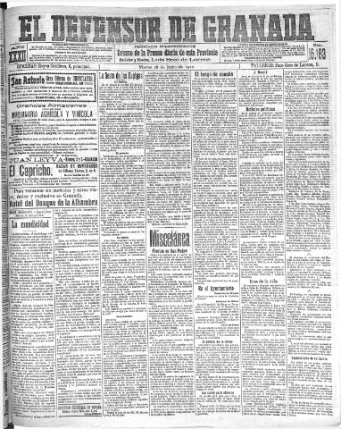 'El Defensor de Granada : diario político independiente' - Año XXXI Número 15183 (28/06/1910)