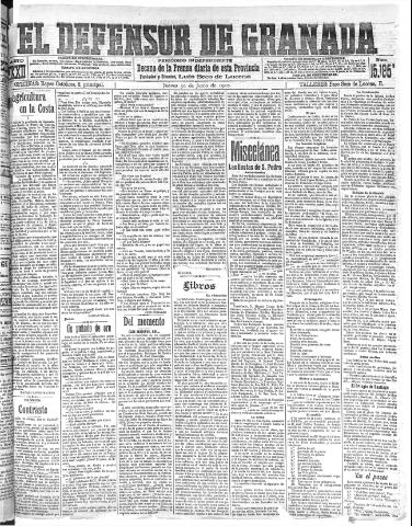 'El Defensor de Granada : diario político independiente' - Año XXXI Número 15185 (30/06/1910)