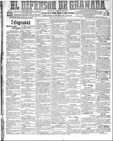 'El Defensor de Granada : diario político independiente' - Año XXXII Número 15189 (04/07/1910)
