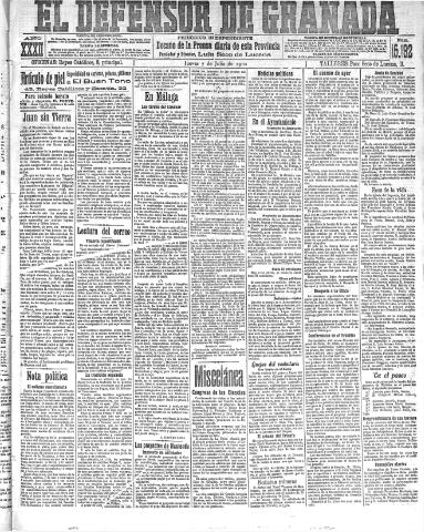 'El Defensor de Granada : diario político independiente' - Año XXXII Número 15192 (07/07/1910)