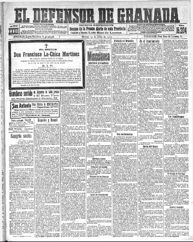 'El Defensor de Granada : diario político independiente' - Año XXXII Número 15204 (19/07/1910)