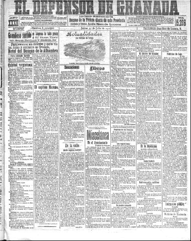 'El Defensor de Granada : diario político independiente' - Año XXXII Número 15206 (21/07/1910)