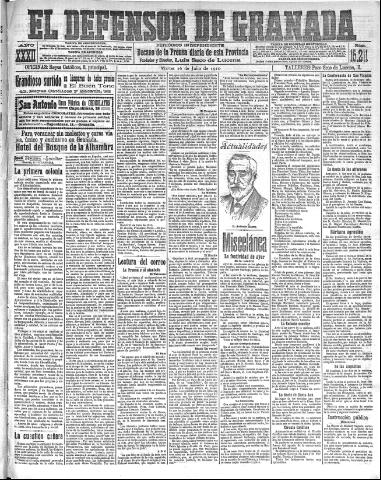 'El Defensor de Granada : diario político independiente' - Año XXXII Número 15211 (26/07/1910)