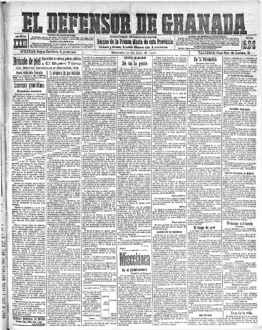 'El Defensor de Granada : diario político independiente' - Año XXXII Número 15212 (27/07/1910)