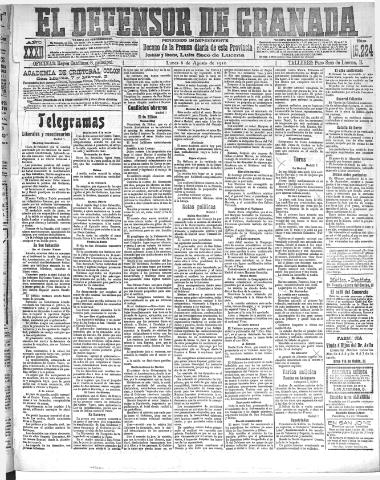 'El Defensor de Granada : diario político independiente' - Año XXXII Número 15224 (08/08/1910)