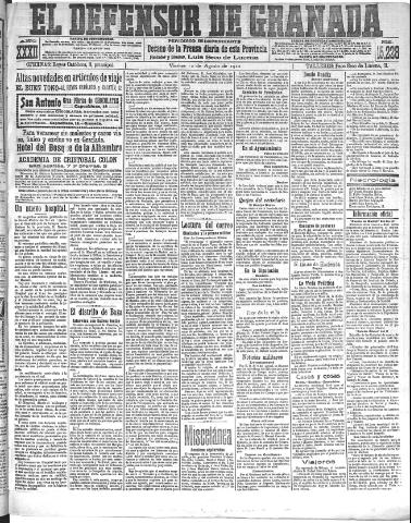 'El Defensor de Granada : diario político independiente' - Año XXXII Número 15228 (12/08/1910)