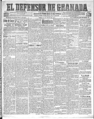 'El Defensor de Granada : diario político independiente' - Año XXXII Número 15236 (20/08/1910)