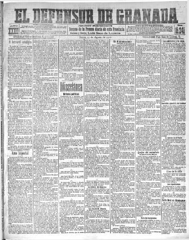 'El Defensor de Granada : diario político independiente' - Año XXXII Número 15241 (25/08/1910)