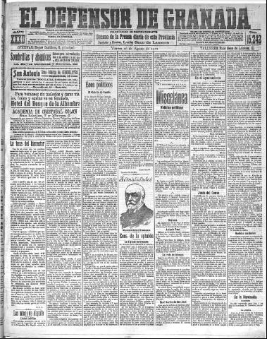 'El Defensor de Granada : diario político independiente' - Año XXXII Número 15242 (26/08/1910)