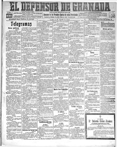 'El Defensor de Granada : diario político independiente' - Año XXXII Número 15245 (29/08/1910)