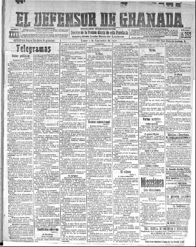 'El Defensor de Granada : diario político independiente' - Año XXXII Número 15252 (05/09/1910)