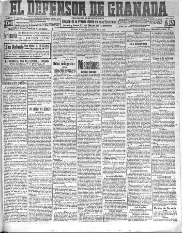 'El Defensor de Granada : diario político independiente' - Año XXXII Número 15253 (06/09/1910)