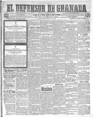 'El Defensor de Granada : diario político independiente' - Año XXXII Número 15270 (23/09/1910)