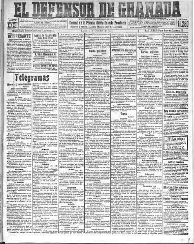 'El Defensor de Granada : diario político independiente' - Año XXXII Número 15280 (03/10/1910)