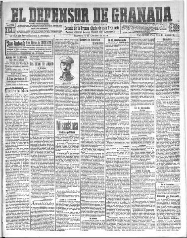 'El Defensor de Granada : diario político independiente' - Año XXXII Número 15282 (05/10/1910)