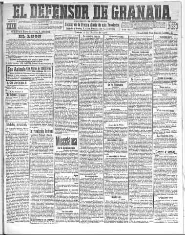 'El Defensor de Granada : diario político independiente' - Año XXXII Número 15290 (13/10/1910)