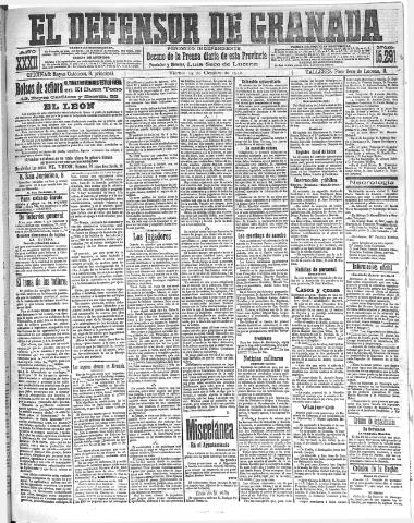 'El Defensor de Granada : diario político independiente' - Año XXXII Número 15291 (14/10/1910)