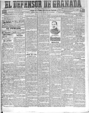 'El Defensor de Granada : diario político independiente' - Año XXXII Número 15232 (25/10/1910)