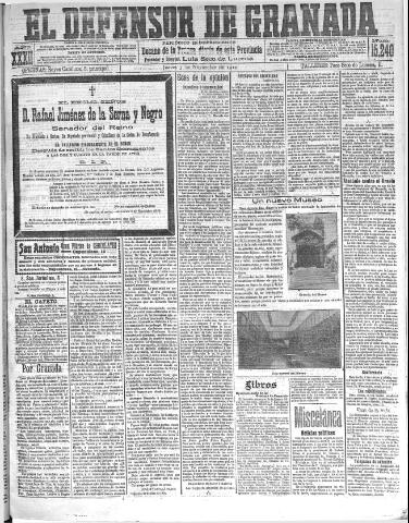 'El Defensor de Granada : diario político independiente' - Año XXXII Número 15240 (03/11/1910)