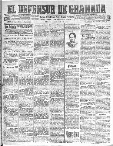 'El Defensor de Granada : diario político independiente' - Año XXXII Número 15246 (09/11/1910)