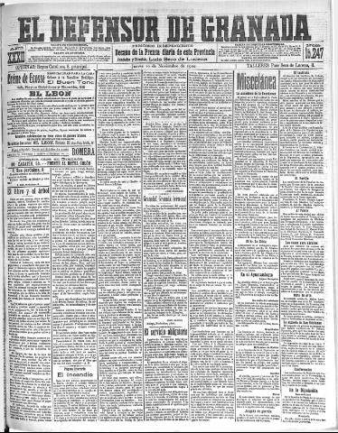 'El Defensor de Granada : diario político independiente' - Año XXXII Número 15247 (10/11/1910)