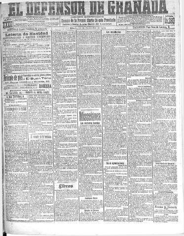 'El Defensor de Granada : diario político independiente' - Año XXXII Número 15263 (26/11/1910)