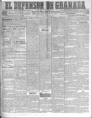 'El Defensor de Granada : diario político independiente' - Año XXXII Número 15268 (01/12/1910)