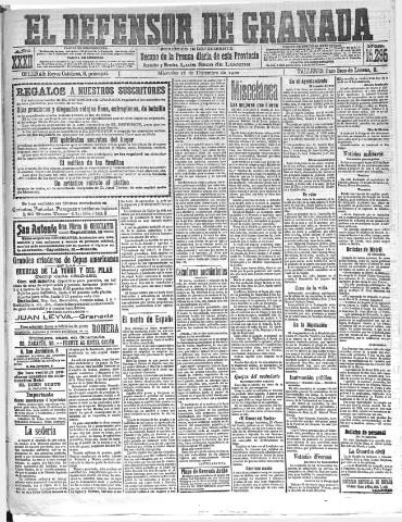 'El Defensor de Granada : diario político independiente' - Año XXXII Número 15295 (28/12/1910)