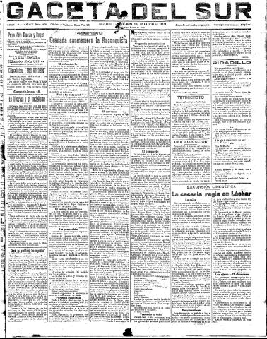 'Gaceta del sur : diario católico de información' - Año III Número 575 (03/01/1910)